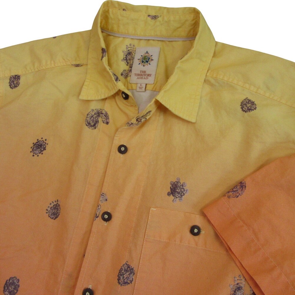 Territory Ahead Mens Button Up Shirt L Orange Rust Fade Paisely Cotton Button
